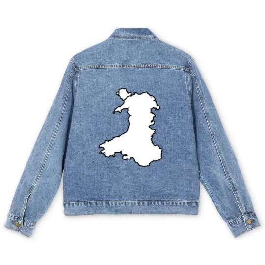 Discover Wales Black Outine Map Men's Denim Jackets