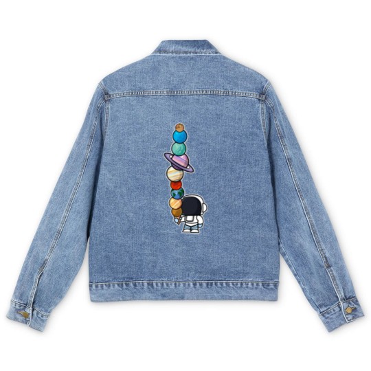 Discover Astronaut Ice Cream Eating Planet Men's Denim Jackets
