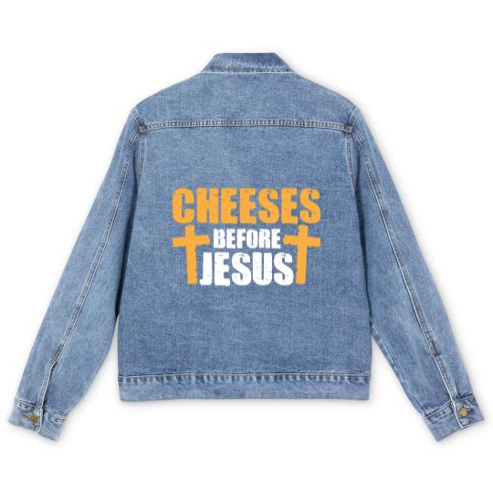 Discover Cheeses Before Jesus Joke Pun Cheese - Cheese - Men's Denim Jackets