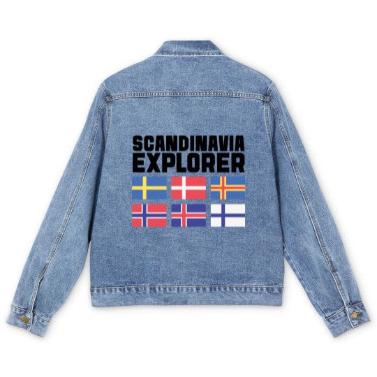 Discover Scandinavia Explorer Flags Iceland Sweden Norway Men's Denim Jackets