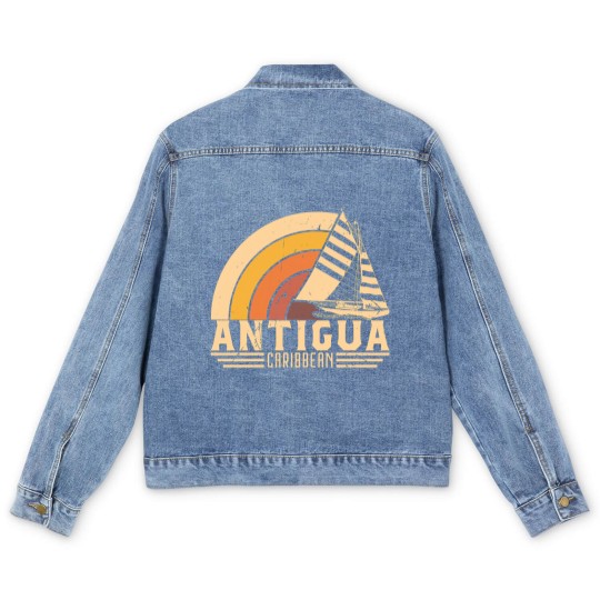 Discover Antigua Retro Sailing Vacation Design - Antigua - Men's Denim Jackets