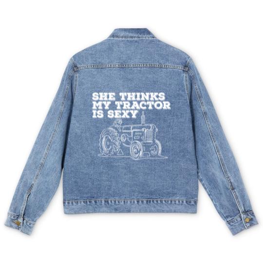 Discover Tractor Funny Mens - She Thinks My Tractor Is Sexy Men's Denim Jackets