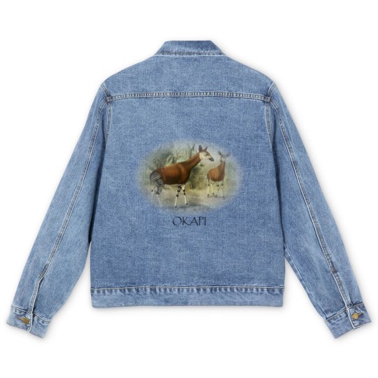 Discover Okapi Mom And Baby Zebra Giraffe Wild Forest Lover Men's Denim Jackets