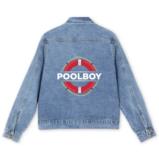 Discover Poolboy Lifeguard Swimming Pool Swimmer - Pool Boy - Men's Denim Jackets