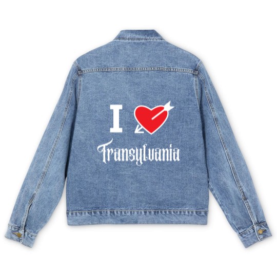 Discover I love Transylvania (white letters version) Men's Denim Jackets