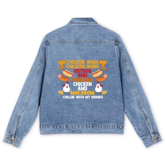 Discover Chicken Wing Macaroni Song Foodie Music Lover Men's Denim Jackets