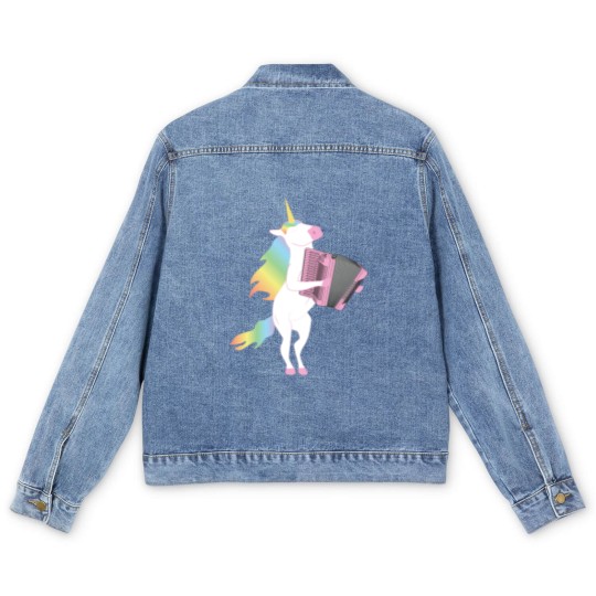 Discover Unicorn Playing Accordion Men's Denim Jackets for Musicians Men's Denim Jackets