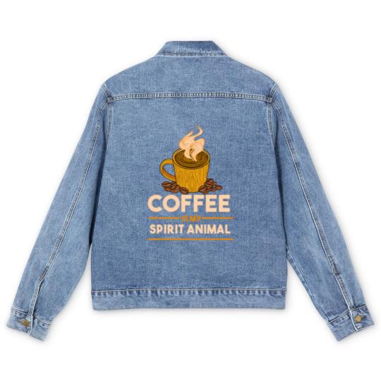 Discover Coffee Is My Spirit Animal for Coffee Lover Men's Denim Jackets