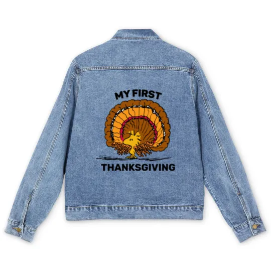 Discover Peanuts | Woodstock Turkey -My 1st Thanksgiving Men's Denim Jackets