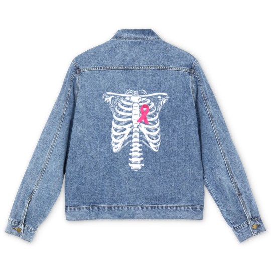 Discover Breast Cancer Awareness Skeleton Wear Pink Ribbonb Men's Denim Jackets