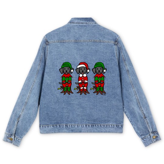 Discover Christmas Three Black Lab Puppies Men's Denim Jackets