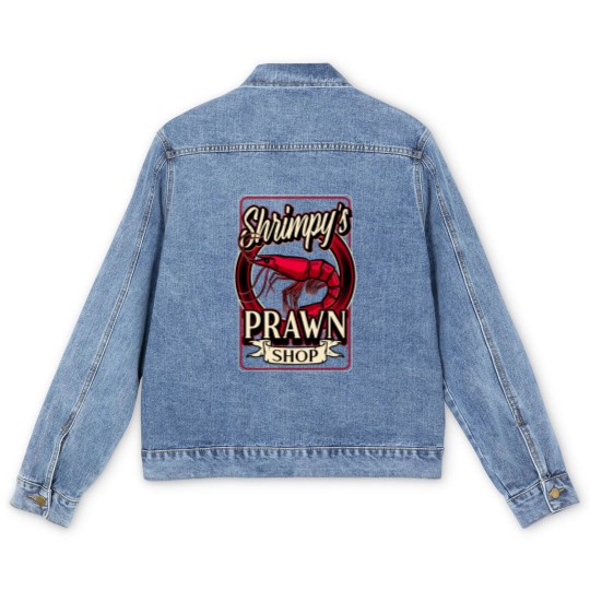 Discover Shrimpy's Prawn Shop Logo. Pawn Shop Prawn Pun Men's Denim Jackets
