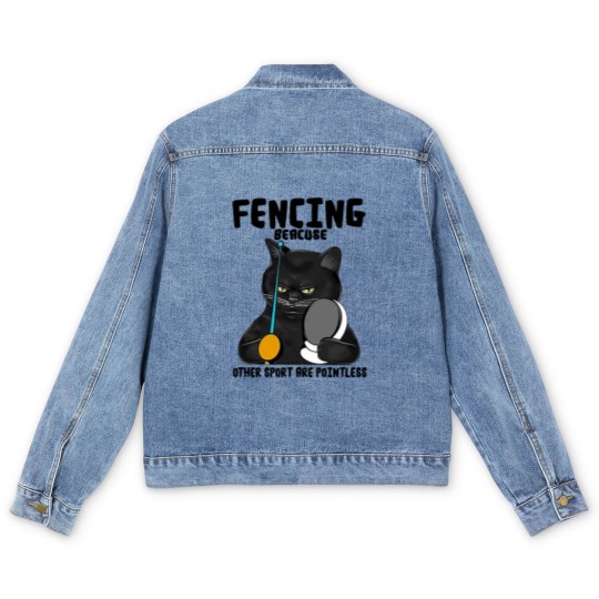 Discover BLACK CAT FENCING BEACUSE OTHER SPORT ARE POINTLES Men's Denim Jackets