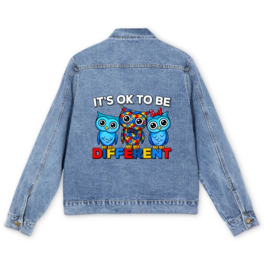 Discover Autism Awareness Cute Owl Animal It's Ok To Be Different Men's Denim Jackets
