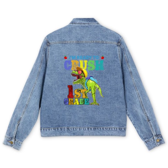 Discover I'm Ready To Crush 1St Grade Dinosaur Back To Scho Men's Denim Jackets