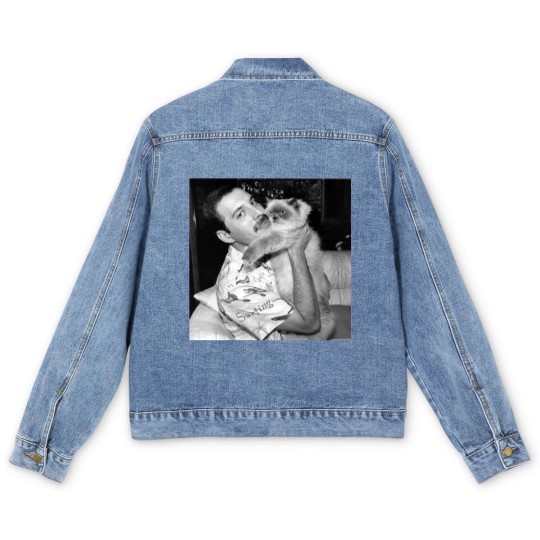 Discover Freddie Mercury and his cat photo Men's Denim Jackets, Freddie Mercury Men's Denim Jackets