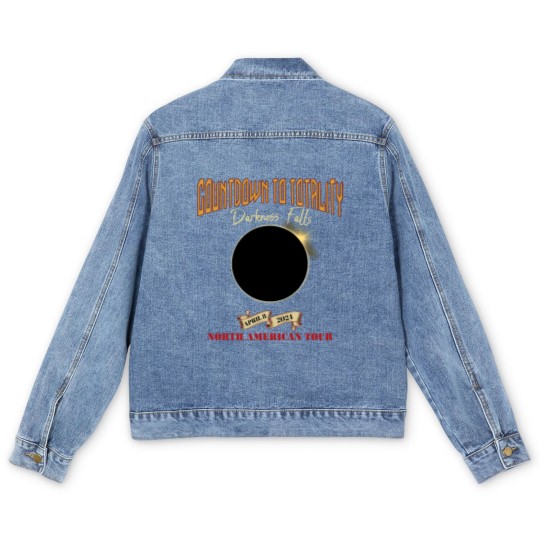 Discover Total Solar Eclipse Men's Denim Jackets April 8th 2024, Rock Concert Tour Men's Denim Jackets with Path of Totality Cities