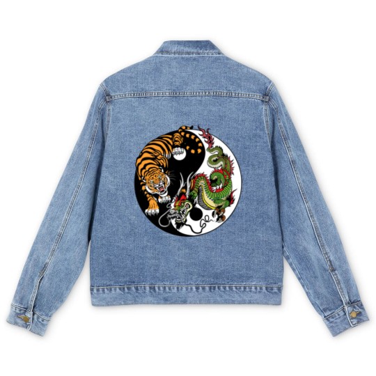 Discover dragon and tiger yin yang symbol Men's Denim Jackets