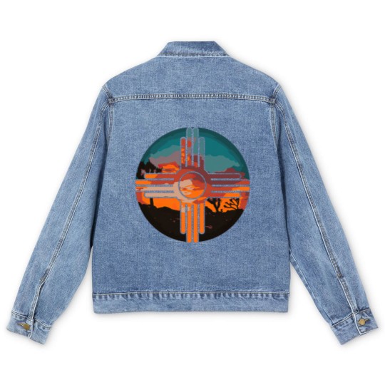 Discover New Mexico Zia Symbol And Landscape Art Men's Denim Jackets Men's Denim Jackets