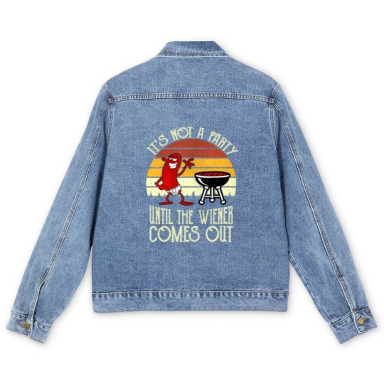 Discover It's Not A Party Until The Wiener Comes Out Hot Dog BBQ Men's Denim Jackets