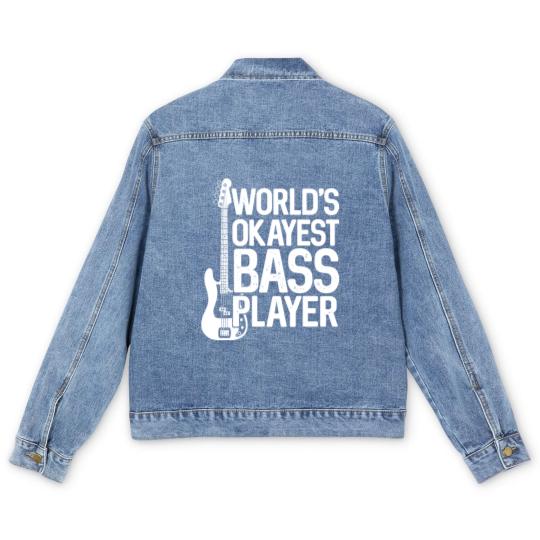 Discover World'S Okayest Bass Player Bassists Musician Men's Denim Jackets