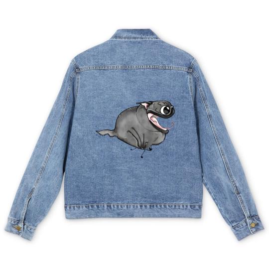 Discover Zoomies!!! (black pug) - Black Pug - Men's Denim Jackets