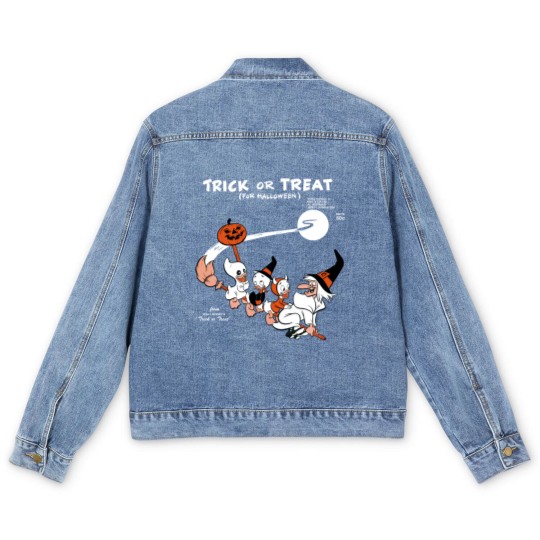 Discover Trick Or Treat Men's Denim Jackets, Huey Dewey Louie Witch Halloween Men's Denim Jackets