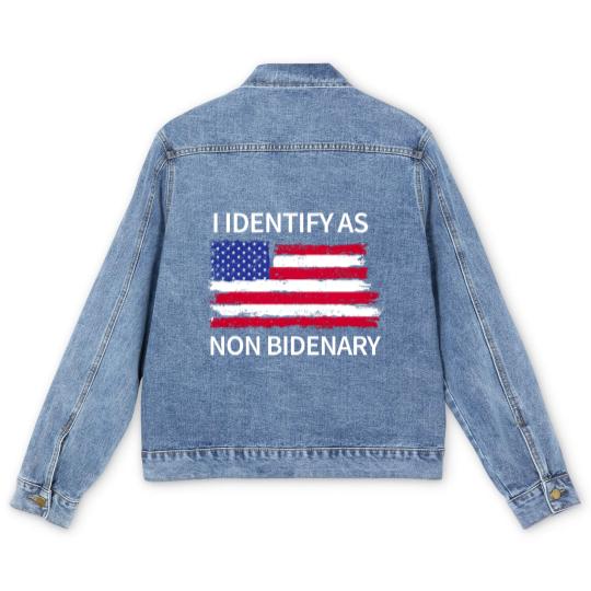 Discover I Identify As Non Bidenary Men's Denim Jackets, Conservative Men's Denim Jackets, Trump Men's Denim Jackets
