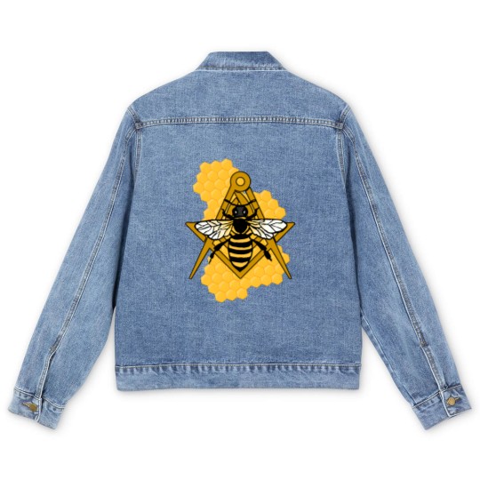 Discover Masonic Emblem with Bee and Beehive Men's Denim Jackets