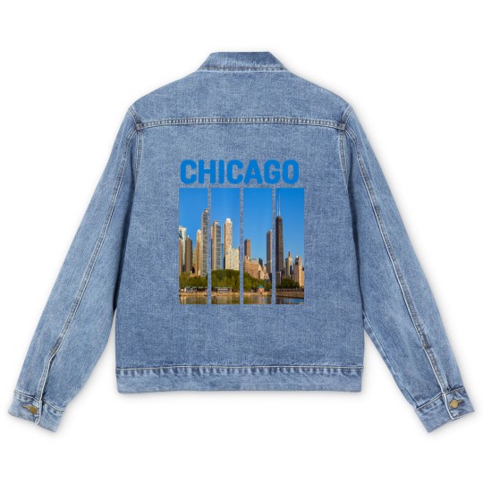 Discover Downtown Chicago Skyline Souvenirs State Illinois Men's Denim Jackets Men's Denim Jackets
