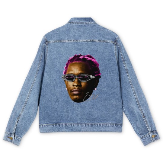 Discover YOUNG THUG Men's Denim Jackets | White Pink Rare Hip Hop Graphic Print
