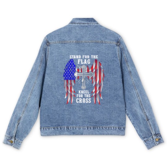Discover Stand For The Flag Kneel For The Cross Men's Denim Jackets