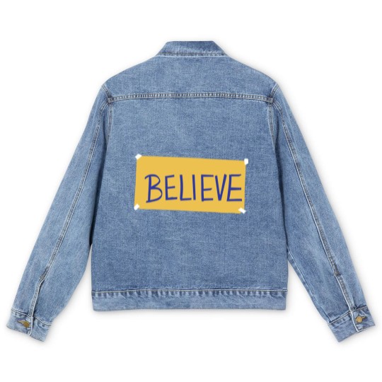 Discover Believe Men's Denim Jackets, Motivational Sport Men's Denim Jackets, Ted Lasso Believe Sign Men's Denim Jackets
