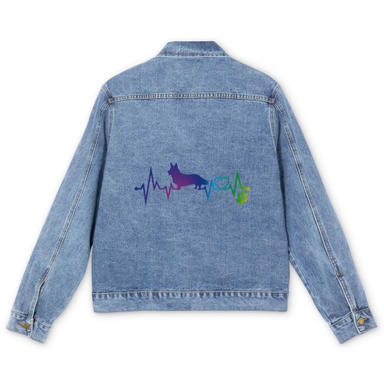Discover Cardigan Welsh Corgi T-ShirtCardigan Welsh corgi Colorful Heartbeat, Heart & Dog Paw Men's Denim Jackets Men's Denim Jackets