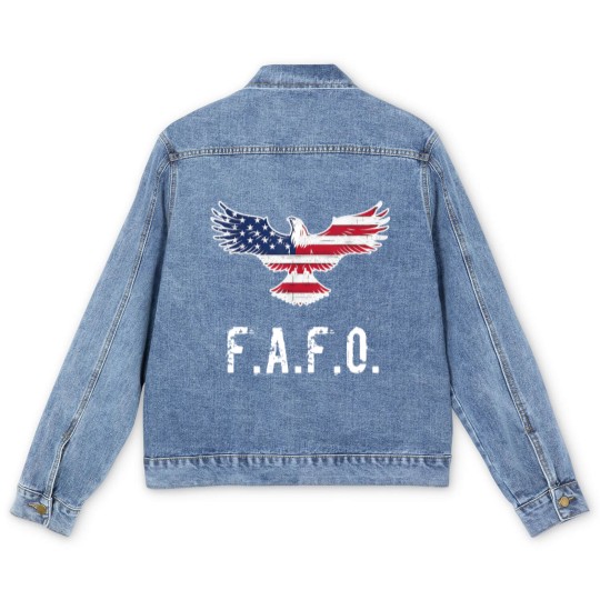 Discover Patriotic American Flag Eagle FAFO / F.A. & F.O. B Zip Men's Denim Jackets