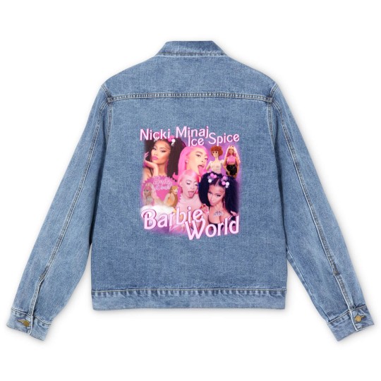Discover Nicki Minaj x Ice Spice Vintage Rap Men's Denim Jackets, Nicki Minaj x Ice Spice Barbie World Men's Denim Jackets