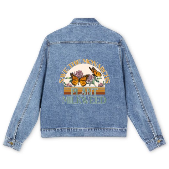 Discover Retro Save The Monarchs Plant Milkweed Butterfly Men's Denim Jackets For Women With Flower,Butterfly Men's Denim Jackets