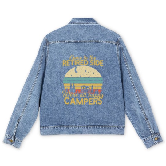 Discover Retired Side We're Happy Campers Retirement Camping Lover Men's Denim Jackets