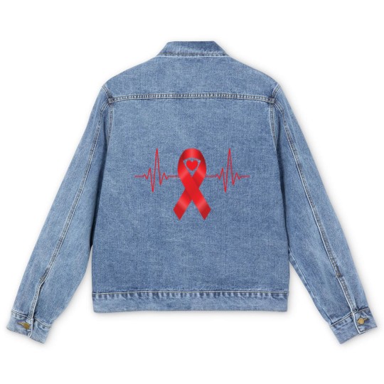 Discover World Aids Day Red Heartbeat Aids Awareness Hiv Men's Denim Jackets