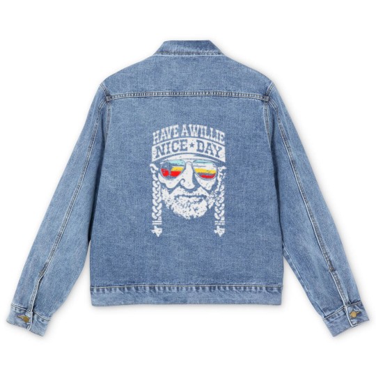 Discover Have A Willie Nice Day Men's Denim Jackets lucky Nelson Men's Denim Jackets Country Music Men's Denim Jackets