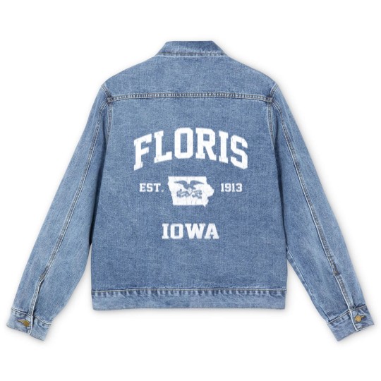 Discover Floris Iowa IA Vintage State Athletic Style Men's Denim Jackets