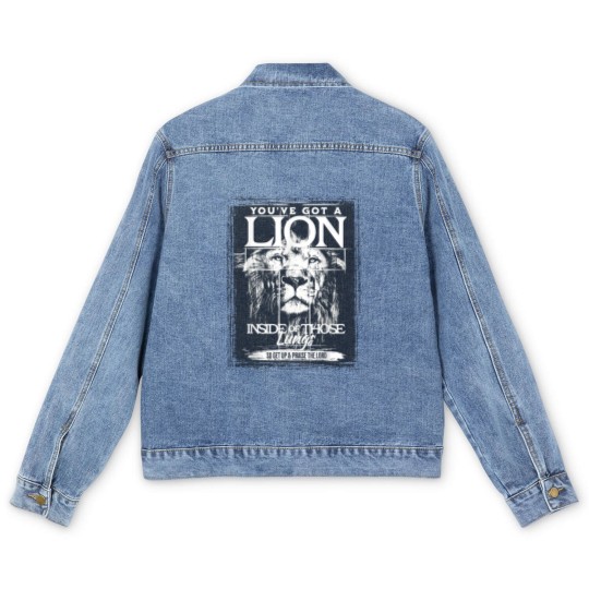 Discover Lion In Those Lungs Christian Men's Denim Jackets, Christian Faith Men's Denim Jackets, Gratitude Brandon Lake Men's Denim Jackets