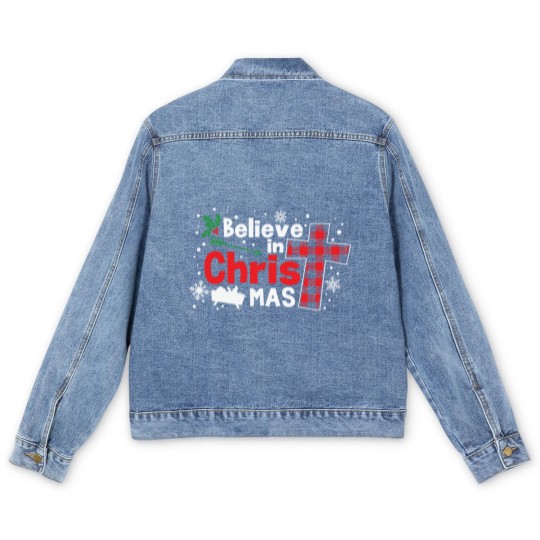 Discover Believe In Christmas Jesus Christ - Believe In Christmas - Men's Denim Jackets