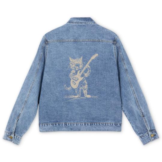 Discover Cat Strumming the Guitar Men's Denim Jackets, Cat Playing Bass Guitar Men's Denim Jackets