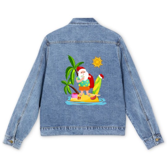 Discover Santa Surfing Christmas in July Summer Surf Gift Men's Denim Jackets