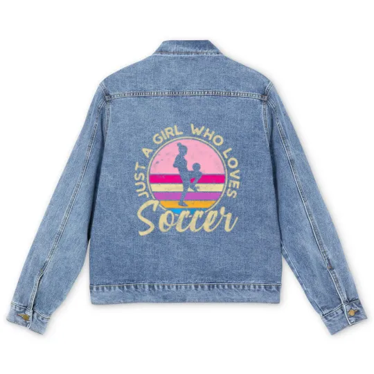 Discover just a girl who loves soccer women retro vintage soccer t Men's Denim Jackets