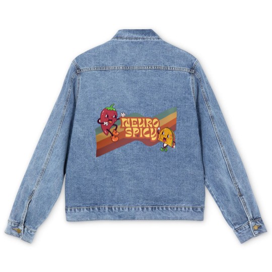 Discover Neuro Spicy Men's Denim Jackets | Handmade Funny ADHD Men's Denim Jackets | Retro-Style Unisex Men's Denim Jackets