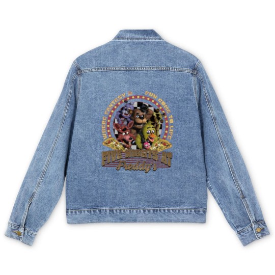Discover Five Nights at Freddy Men's Denim Jackets, Freddy Fazbear Bonnie Chica Foxy Men's Denim Jackets, Fnaf Men's Denim Jackets
