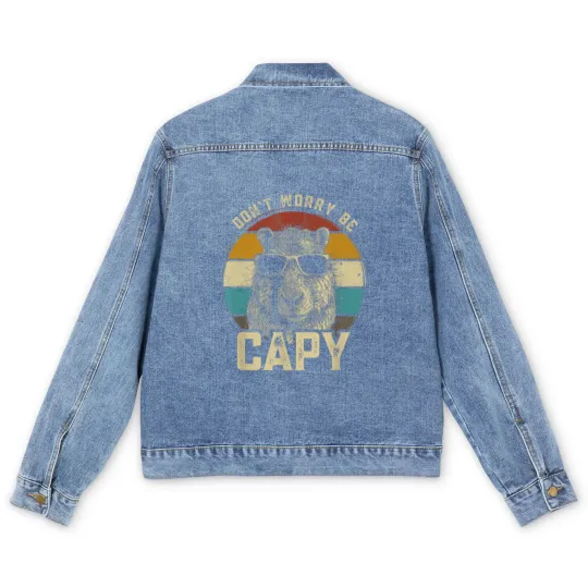 Discover Capybara Dont Be Worry Be Capy funny animal Capybara Lover Men's Denim Jackets