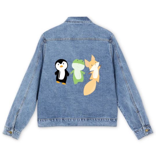 Discover Penguin frog fox cute animals for kids animal fun Men's Denim Jackets